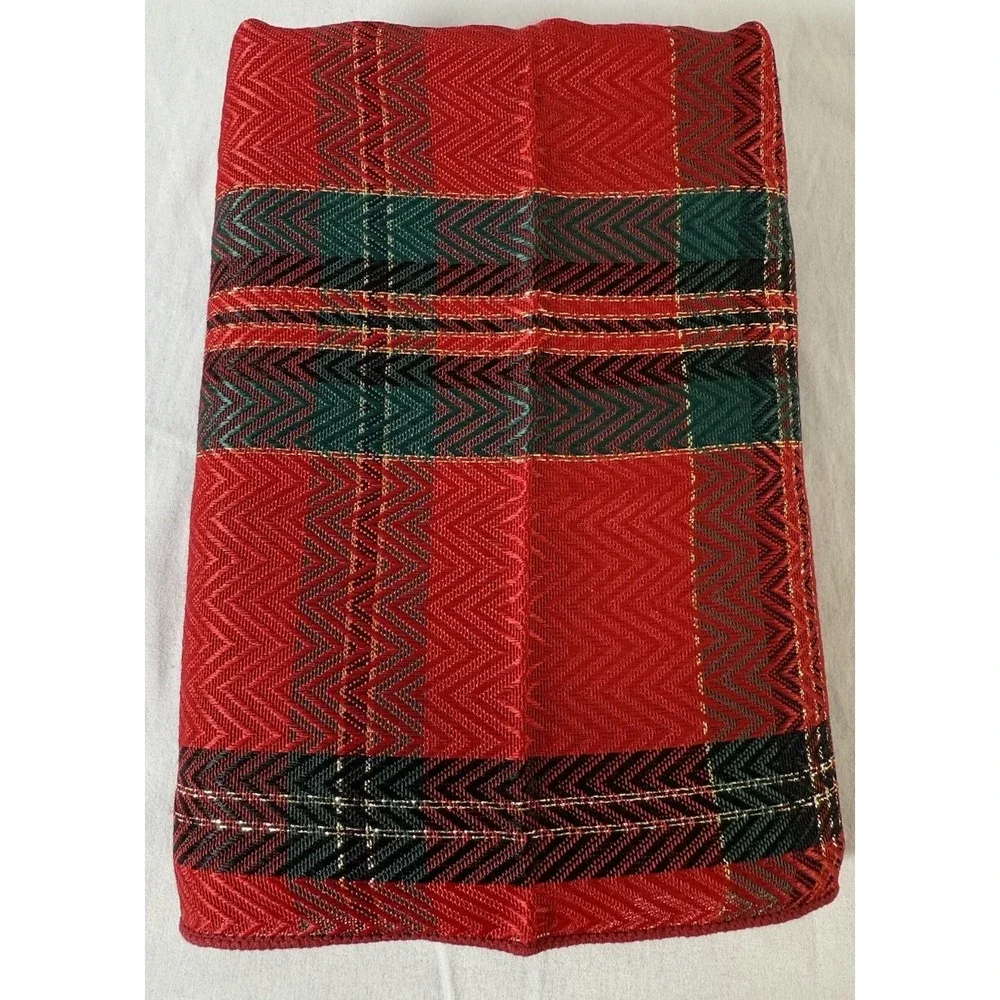 Christmas Royale Vintage Napkins Holiday 6pc Red Gold Metallic Herringbone 85-19